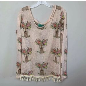 Judith March Deer Hippy Boho Tunic Blouse Cover Up